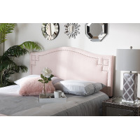 Baxton Studio BBT6563-Light Pink-HB-Queen Aubrey Modern and Contemporary Light Pink Velvet Fabric Upholstered Queen Size Headboard